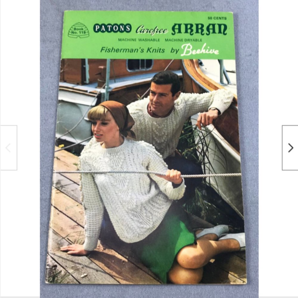 Patons Carefree Arran Aran Fishermans Knits Sweaters Cardigans Beehive Book 119